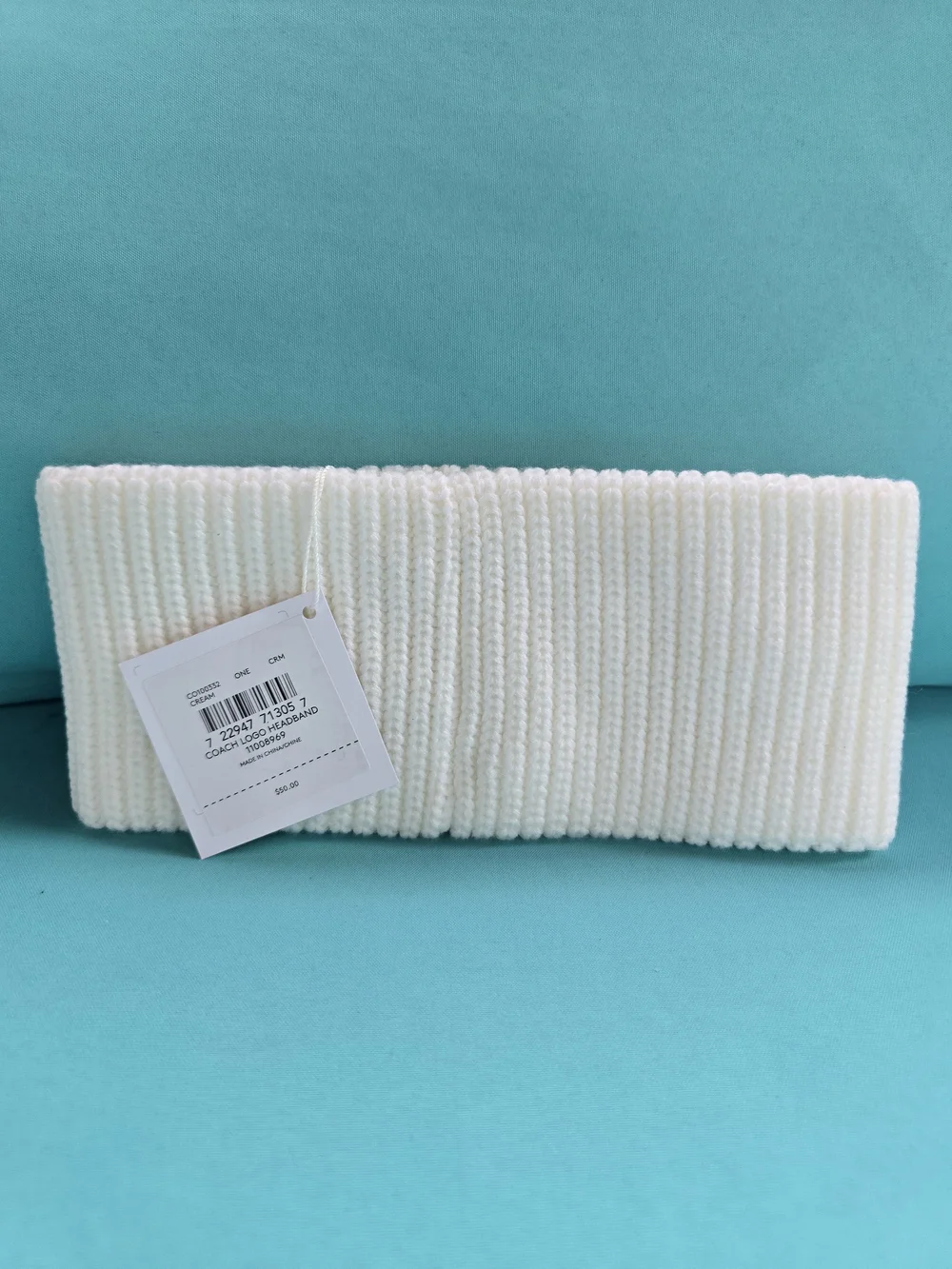 Coach Cream Ribbed Knit Logo Patch Headband